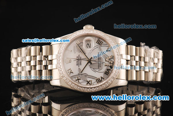 Rolex Datejust Asia 2813 Automatic Full Steel with Diamond Bezel and White MOP Dial-Silver Roman Markers - Click Image to Close