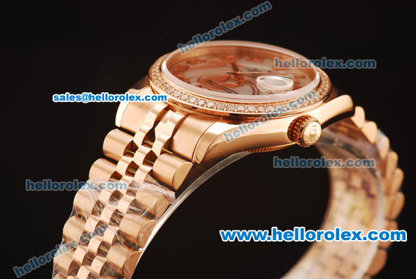 Rolex Datejust Asia 2813 Automatic Full Rose Gold with Diamond Bezel and White MOP Dial-Silver Roman Markers - Click Image to Close