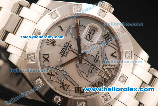 Rolex Datejust Swiss ETA 2836 Automatic Full Steel with 12 Diamonds Bezel and White MOP Dial - Click Image to Close