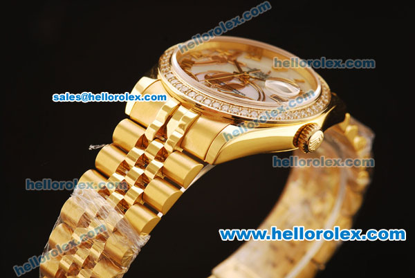 Rolex Datejust Asia 2813 Automatic Full Gold with Diamond Bezel and White MOP Dial-Silver Roman Markers - Click Image to Close