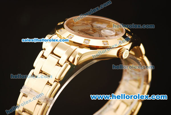 Rolex Datejust Swiss ETA 2836 Automatic Full Yellow Gold with 12 Diamonds Bezel and White MOP Dial - Click Image to Close