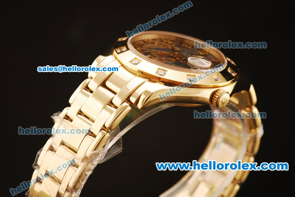 Rolex Datejust Swiss ETA 2836 Automatic Full Yellow Gold with 12 Diamonds Bezel and Green MOP Dial - Click Image to Close