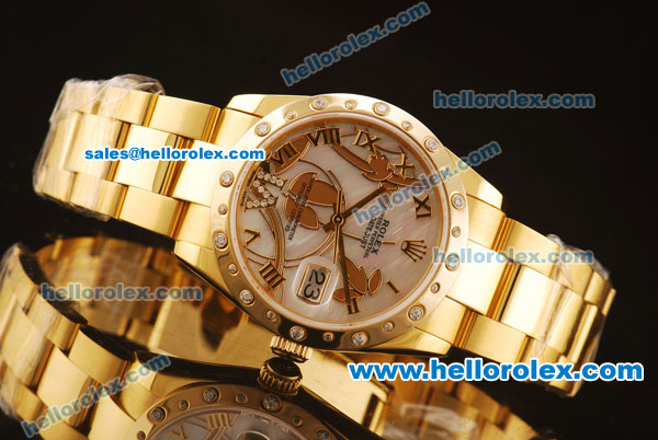Rolex Datejust Asia 2813 Automatic Full Yellow Gold with Diamond Bezel and White MOP Dial - Click Image to Close