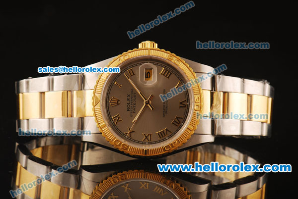 Rolex Datejust Automatic Two Tone with Gold Bezel,Grey Dial and Gold Roman Marking - Click Image to Close