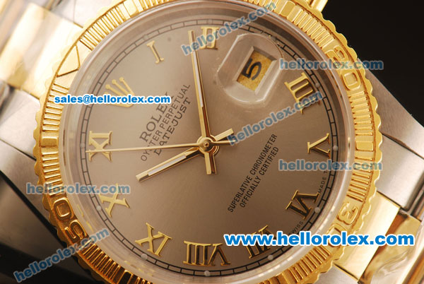 Rolex Datejust Automatic Two Tone with Gold Bezel,Grey Dial and Gold Roman Marking - Click Image to Close
