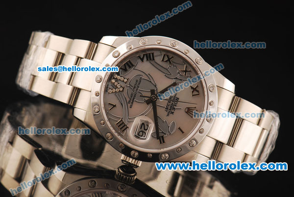 Rolex Datejust Asia 2813 Automatic Full Steel Case with Diamond Bezel and White MOP Dial-SS Strap - Click Image to Close