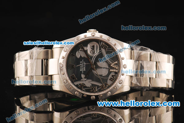 Rolex Datejust Asia 2813 Automatic Full Steel Case with Diamond Bezel and Black MOP Dial-SS Strap - Click Image to Close