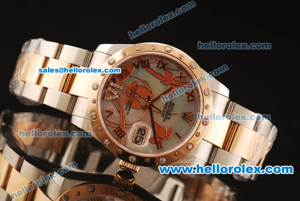 Rolex Datejust Swiss ETA 2836 Automatic Full Steel with Rose Gold/Diamonds Bezel and White MOP Dial - Click Image to Close