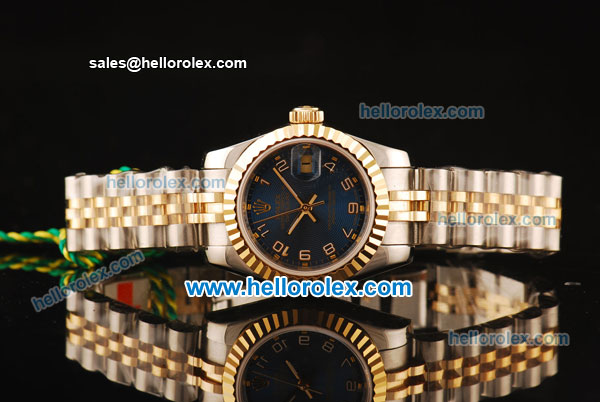 Rolex Datejust Swiss ETA 2671 Automatic Full Steel with Rose Gold Bezel and Dark Blue Dial-Two Tone Strap - Click Image to Close