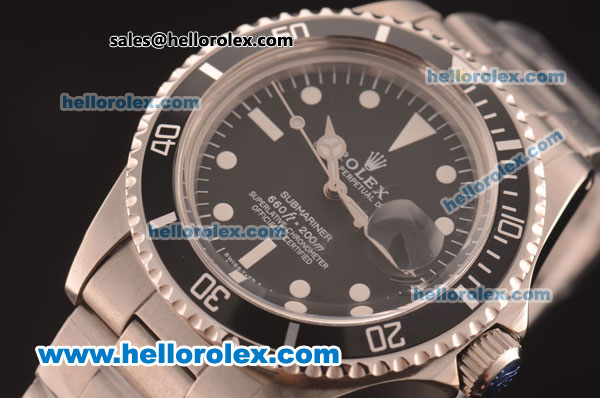 Rolex Submariner Oyster Perpetual Asia 2813 Automatic Full Steel with Black Dial and White Markers - Click Image to Close