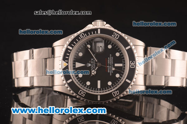 Rolex Submariner Oyster Perpetual Swiss ETA 2836 Automatic Full Steel with Black Bezel and Black Dial-White Markers - Click Image to Close