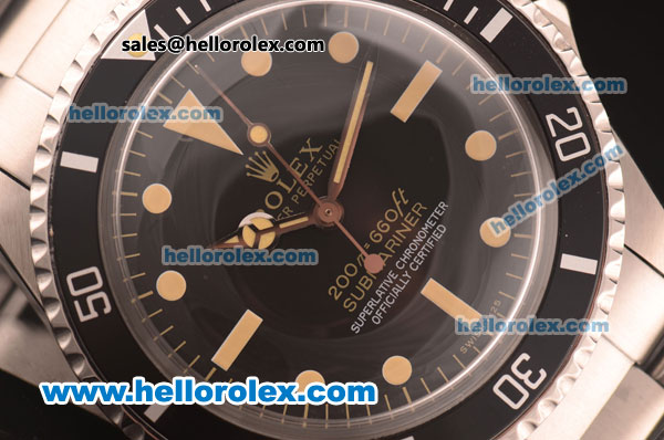Rolex Submariner Oyster Perpetual Swiss ETA 2836 Automatic Full Steel with Black Dial and Yellow Markers - Click Image to Close