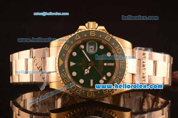 Rolex GMT Master II Swiss ETA 2836 Automatic Gold Case with Green Dial and Steel Strap - Click Image to Close