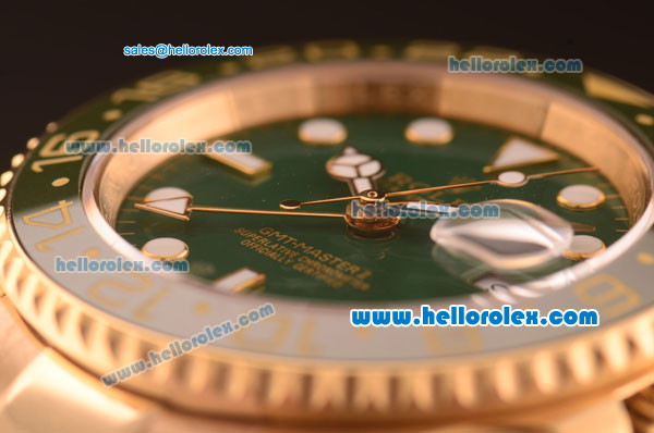 Rolex GMT Master II Swiss ETA 2836 Automatic Gold Case with Green Dial and Steel Strap - Click Image to Close