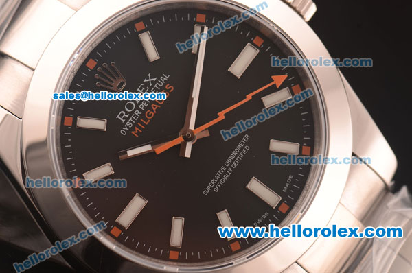 Rolex Milgauss Swiss ETA 3131 Automatic Full Steel with Black Dial and Stick Markers - Click Image to Close