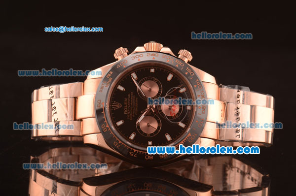 Rolex Daytona Automatic Full Rose Gold with PVD Bezel and Black Dial-7750 Coating - Click Image to Close