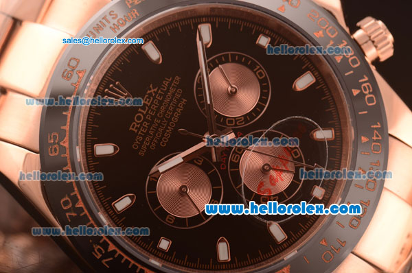 Rolex Daytona Automatic Full Rose Gold with PVD Bezel and Black Dial-7750 Coating - Click Image to Close