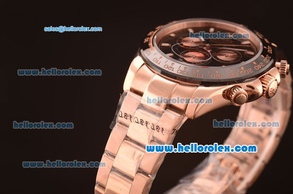 Rolex Daytona Automatic Full Rose Gold with PVD Bezel and Black Dial-7750 Coating - Click Image to Close