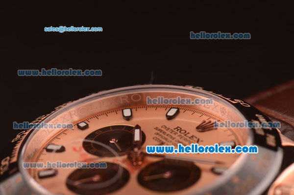 Rolex Daytona Automatic Full Rose Gold with PVD Bezel and Brown Leather Strap-7750 Coating - Click Image to Close