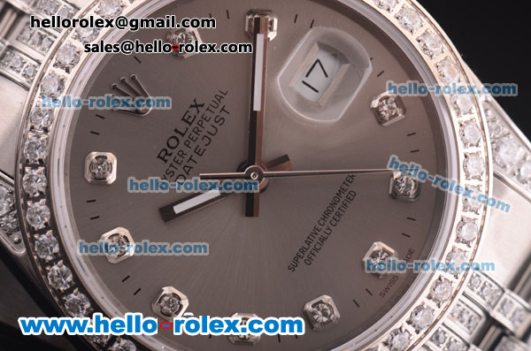 Rolex Datejust Swiss ETA 2836 Automatic Full Steel with Diamond Bezel and Grey Dial-36MM - Click Image to Close