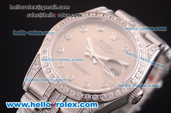 Rolex Datejust Swiss ETA 2836 Automatic Full Steel with Diamond Bezel and Grey Dial-36MM - Click Image to Close