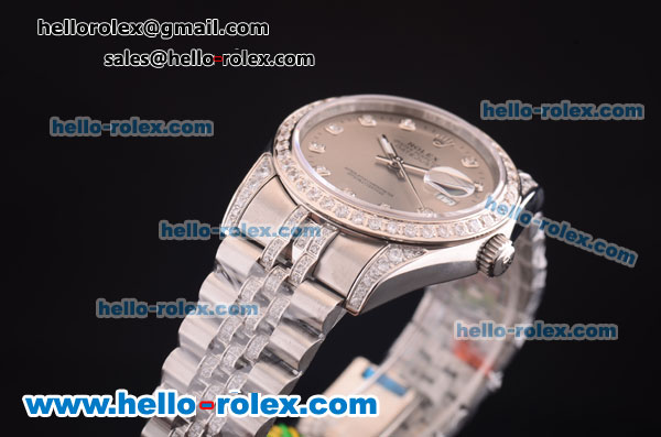 Rolex Datejust Swiss ETA 2836 Automatic Full Steel with Diamond Bezel and Grey Dial-36MM - Click Image to Close