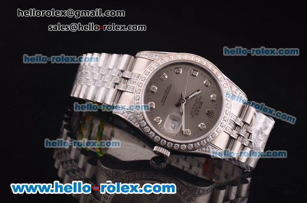 Rolex Datejust Swiss ETA 2836 Automatic Full Steel with Diamond Bezel and Grey Dial-36MM - Click Image to Close