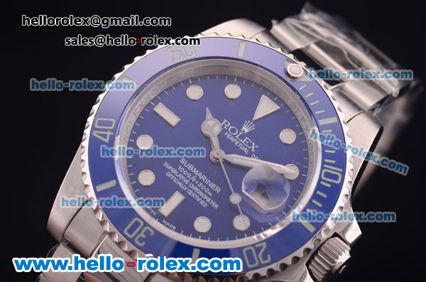 Rolex Submariner Super Clone Rolex Super 3135 Full Steel with Blue Ceramic Bezel and Blue Dial-1:1 Original (LF) - Click Image to Close
