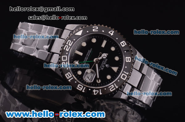 Rolex GMT Asia 2813 Automatic Full Black Ceramic with Black Dial and White Markers - Click Image to Close