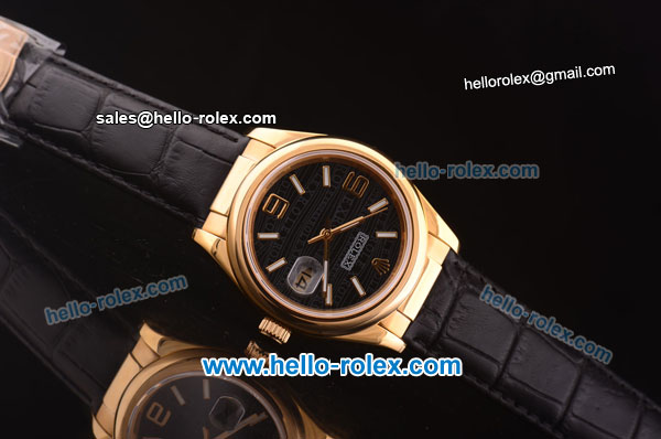 Rolex Datejust Swiss ETA 2836 Automatic Rose Gold Case with Black Dial and Black Leather Strap - Click Image to Close