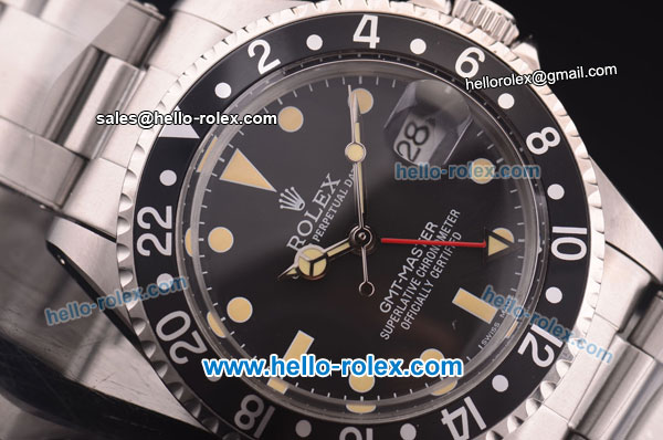 Rolex Vintage GMT Swiss ETA 2836 Automatic Full Steel with Black Dial - Click Image to Close
