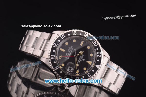 Rolex Vintage GMT Swiss ETA 2836 Automatic Full Steel with Black Dial - Click Image to Close