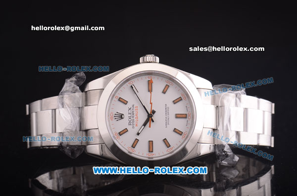 Rolex Milgauss Rolex 3131 Full Steel with White Dial and Orange Stick Markers - Click Image to Close