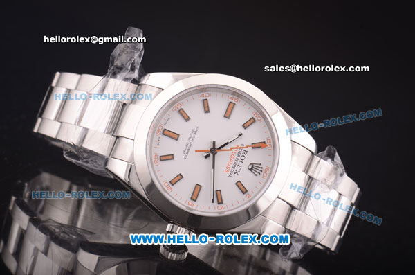 Rolex Milgauss Rolex 3131 Full Steel with White Dial and Orange Stick Markers - Click Image to Close