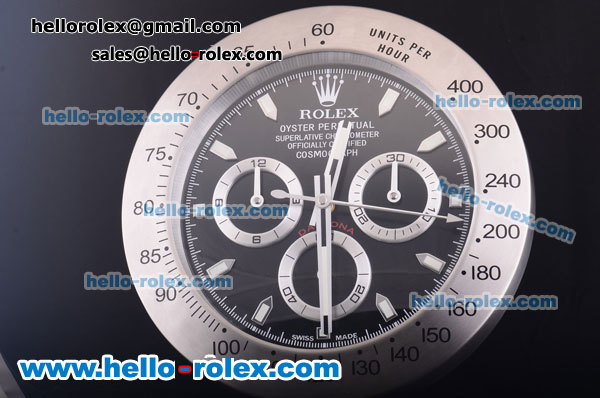 Rolex Daytona Style Wall Clock Quartz Steel Case with Black Dial - Click Image to Close