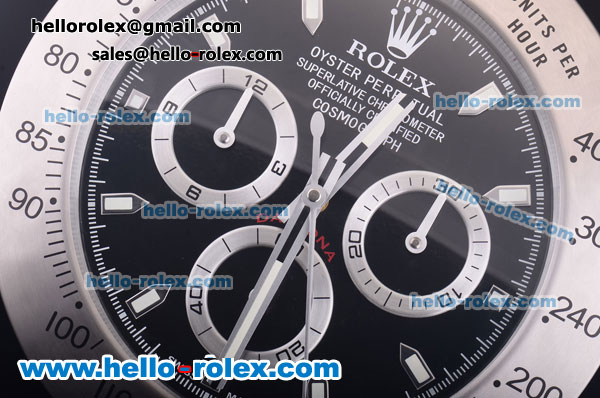Rolex Daytona Style Wall Clock Quartz Steel Case with Black Dial - Click Image to Close