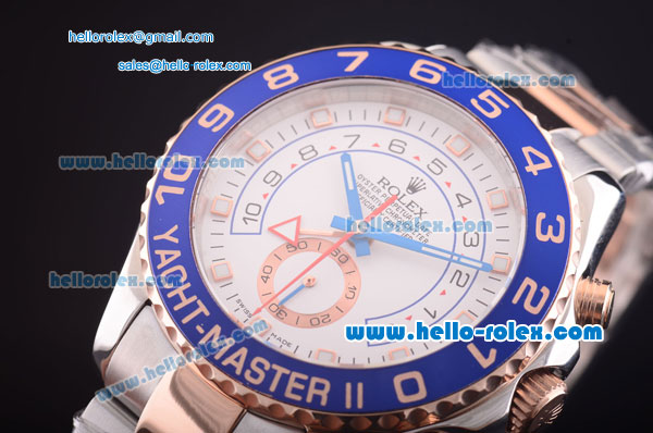 Rolex Yacht Master II Oyster Perpetual Swiss ETA 2813 Full Steel with Blue Bezel and White Dial-Two Tone Strap - Click Image to Close