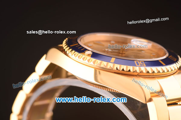 Rolex Oyster Perpetual Submariner Swiss ETA 2836 Automatic Full Gold with Blue Bezel and Rose Gold Dial 10Micron Plated-1:1 Original - Click Image to Close