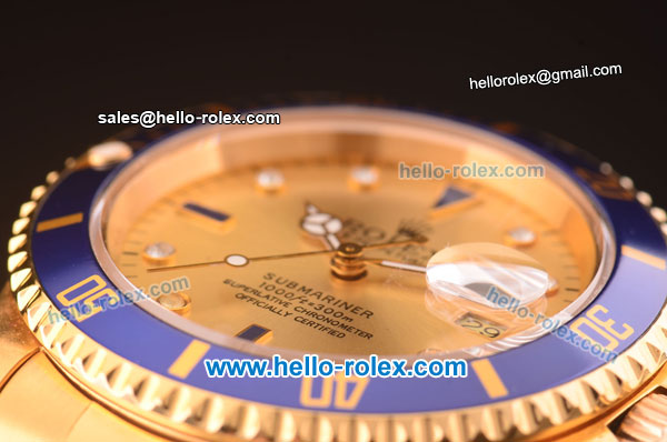 Rolex Oyster Perpetual Submariner Swiss ETA 2836 Automatic Full Gold with Blue Bezel and Rose Gold Dial 10Micron Plated-1:1 Original - Click Image to Close