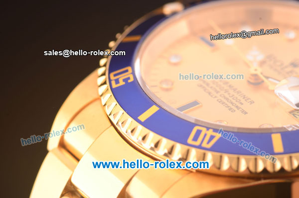 Rolex Oyster Perpetual Submariner Swiss ETA 2836 Automatic Full Gold with Blue Bezel and Rose Gold Dial 10Micron Plated-1:1 Original - Click Image to Close