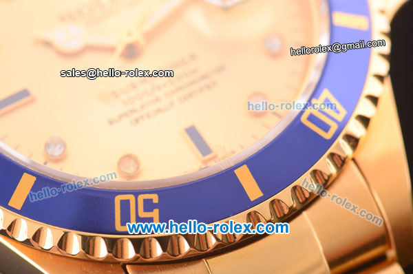 Rolex Oyster Perpetual Submariner Swiss ETA 2836 Automatic Full Gold with Blue Bezel and Rose Gold Dial 10Micron Plated-1:1 Original - Click Image to Close