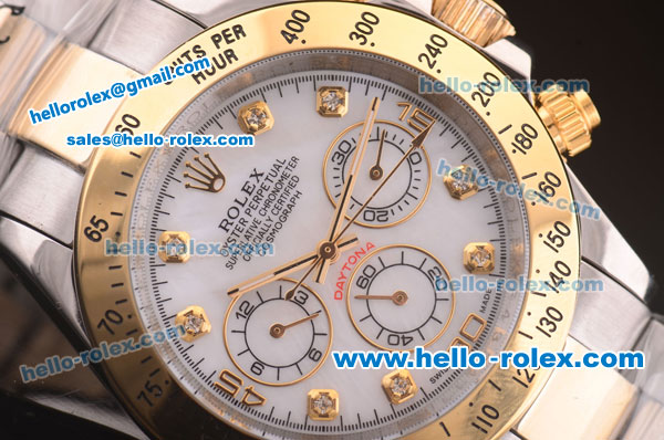 Rolex Daytona Automatic Two Tone with Gold Bezel,White Dial and Diamond Marking - Click Image to Close