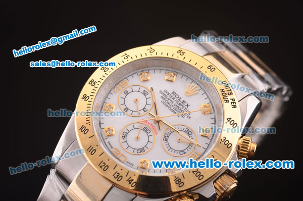 Rolex Daytona Automatic Two Tone with Gold Bezel,White Dial and Diamond Marking - Click Image to Close