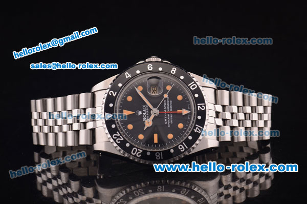 Rolex GMT Master Vintage Asia 2813 Automatic Full Steel with PVD Bezel and Black Dial-Orange Markers - Click Image to Close