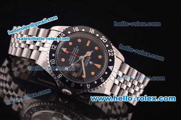 Rolex GMT Master Vintage Swiss ETA 2836 Automatic Full Steel with PVD Bezel and Black Dial-Orange Markers - Click Image to Close