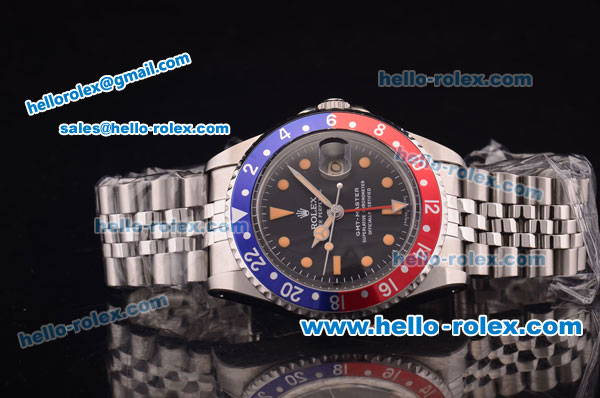 Rolex GMT Master Vintage Asia 2813 Automatic Full Steel with Blue/Red Bezel and Black Dial - Click Image to Close