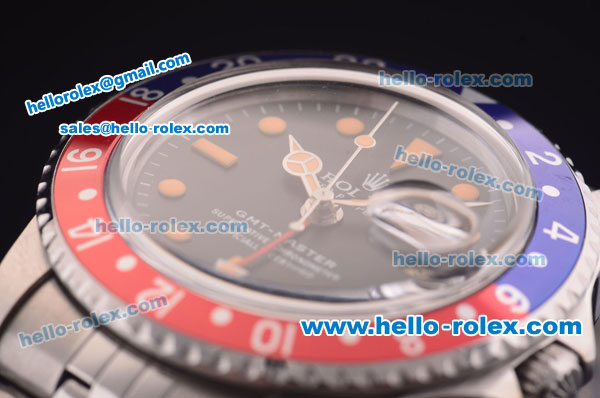Rolex GMT Master Vintage Swiss ETA 2836 Automatic Full Steel with Blue/Red Bezel and Black Dial - Click Image to Close