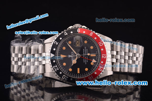 Rolex GMT Master Vintage Asia 2813 Automatic Full Steel with Black/Red Bezel and Black Dial - Click Image to Close
