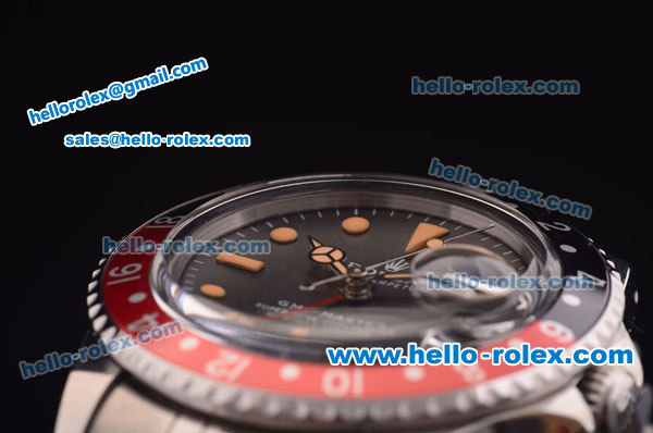 Rolex GMT Master Vintage Asia 2813 Automatic Full Steel with Black/Red Bezel and Black Dial - Click Image to Close