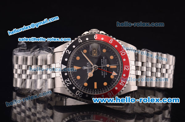 Rolex GMT Master Vintage Swiss ETA 2836 Automatic Full Steel with Black/Red Bezel and Black Dial - Click Image to Close